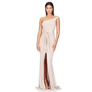 Nookie Gold Cream shimmer one shoulder maxi dress gown